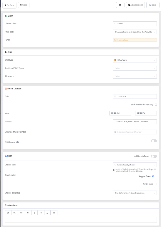 Vespect scheduling and shift builder interface